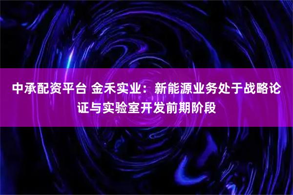 中承配资平台 金禾实业：新能源业务处于战略论证与实验室开发前期阶段